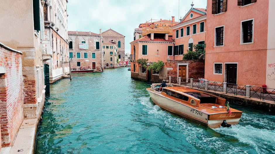 Picturesque view of Venice's canals with charming architecture and traditional boat